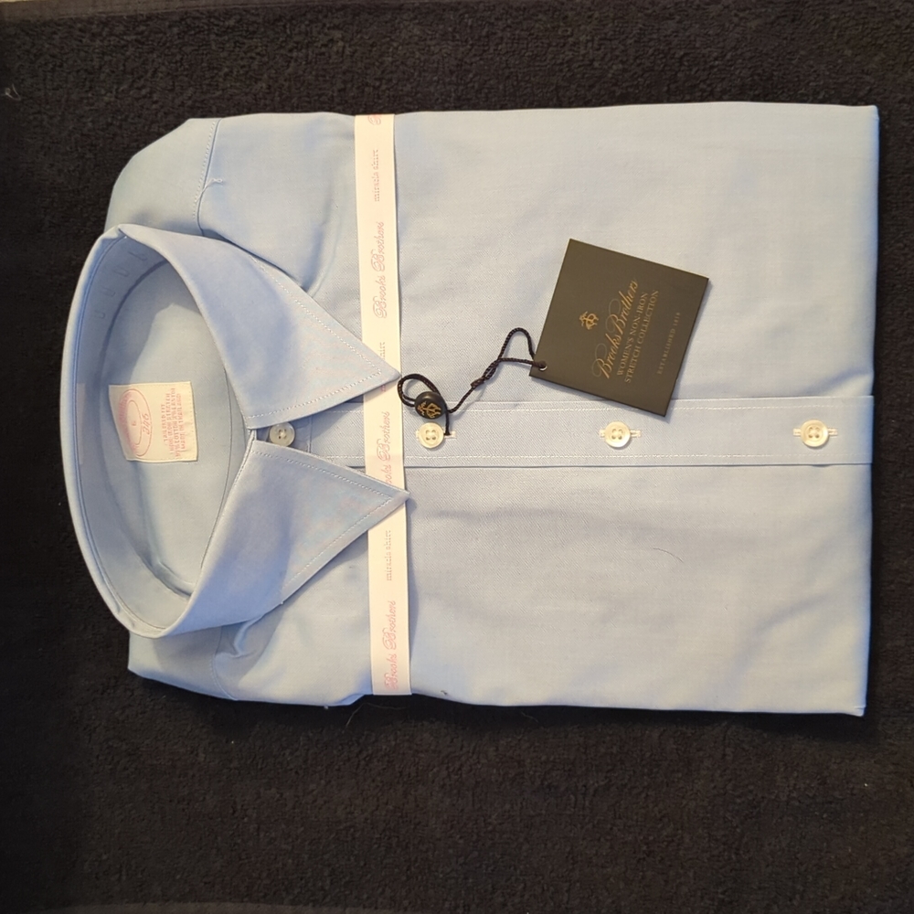 Brooks Brothers Tailored Fit No Iron Stretch Button Down Light Blue Sz 6 NWT